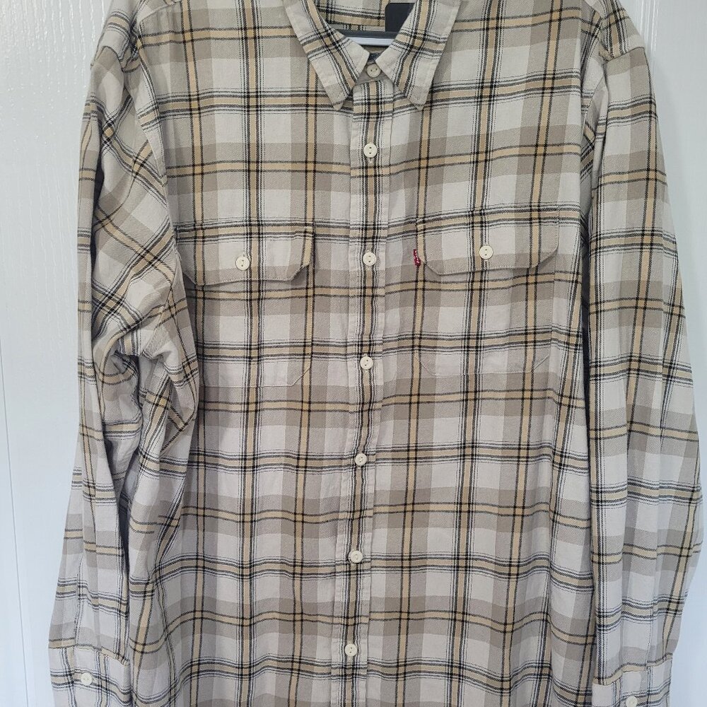 Levis Men's Shirt XXL The Worker Brown/Yellow Plaid Relaxed Fit Soft 100% Cotton